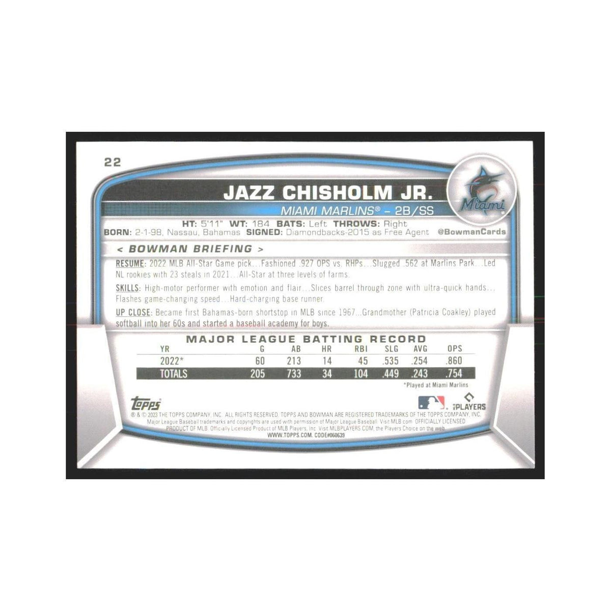 2023 Bowman Jazz Chisholm Jr. Marlins #22