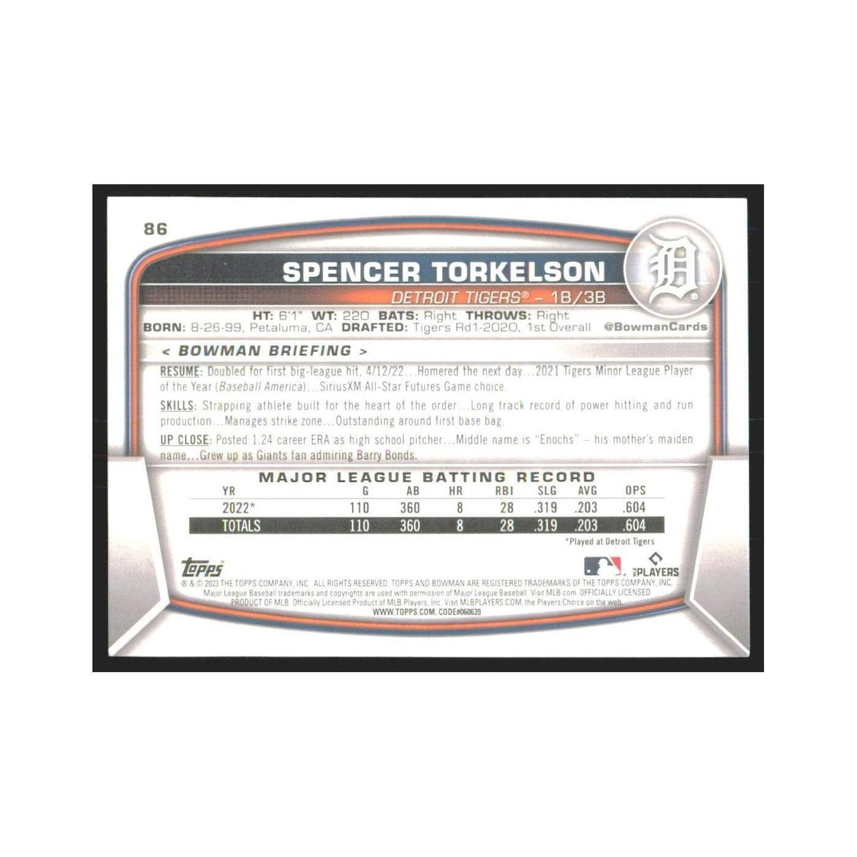 2023 Bowman Spencer Torkelson Tigers #86