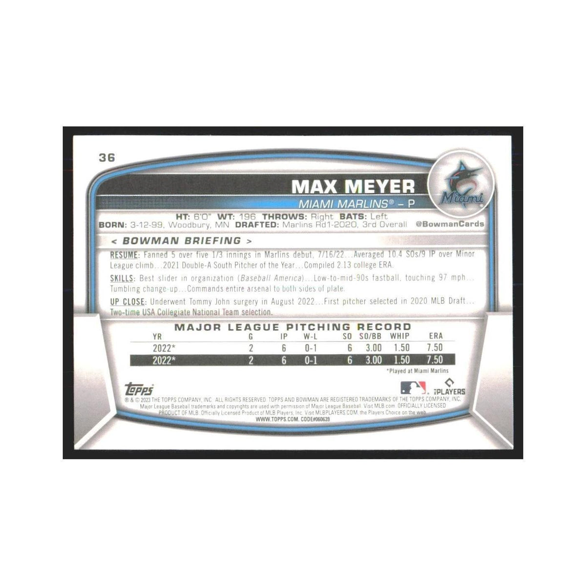 2023 Bowman Max Meyer RC Marlins #36