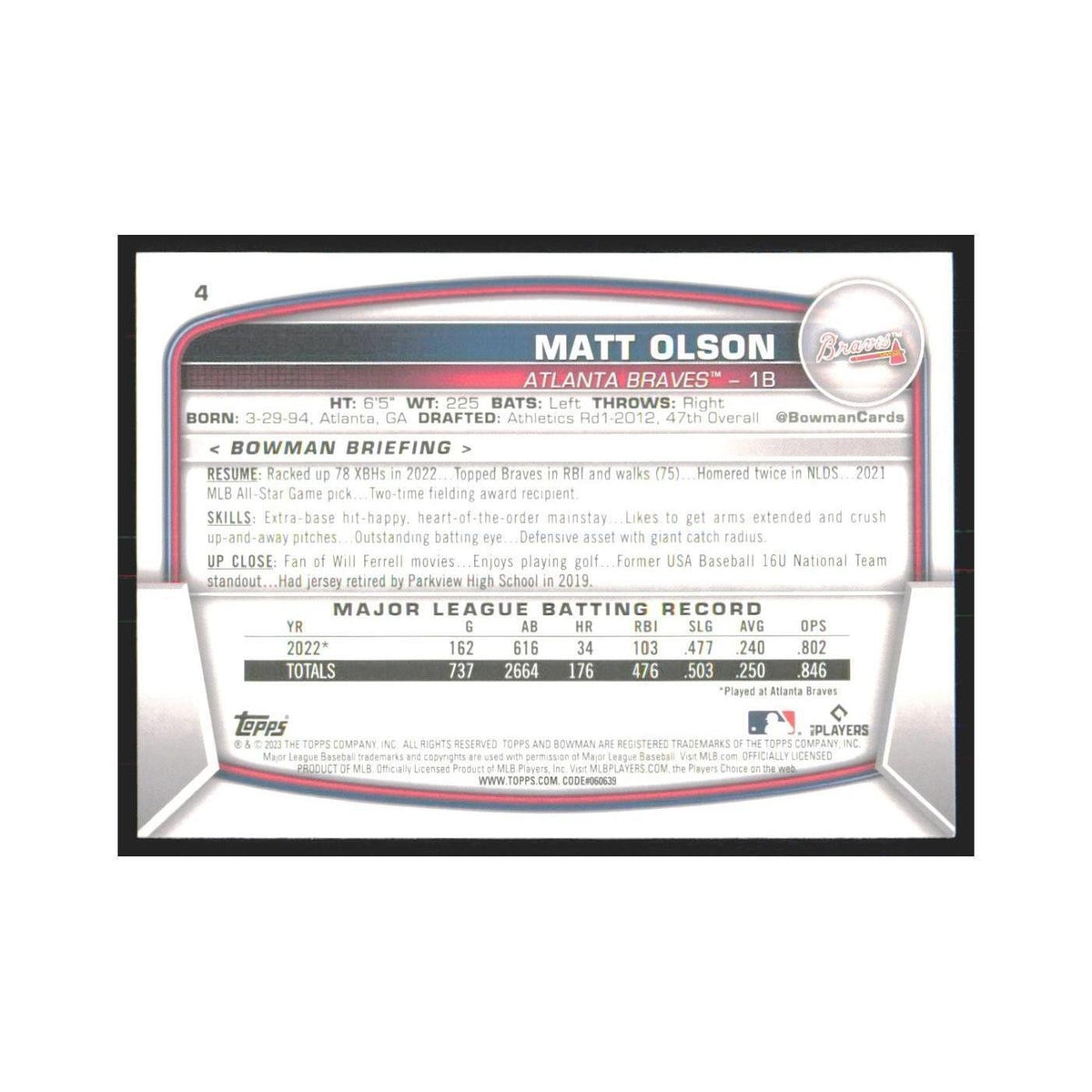 2023 Bowman Matt Olson Braves #4