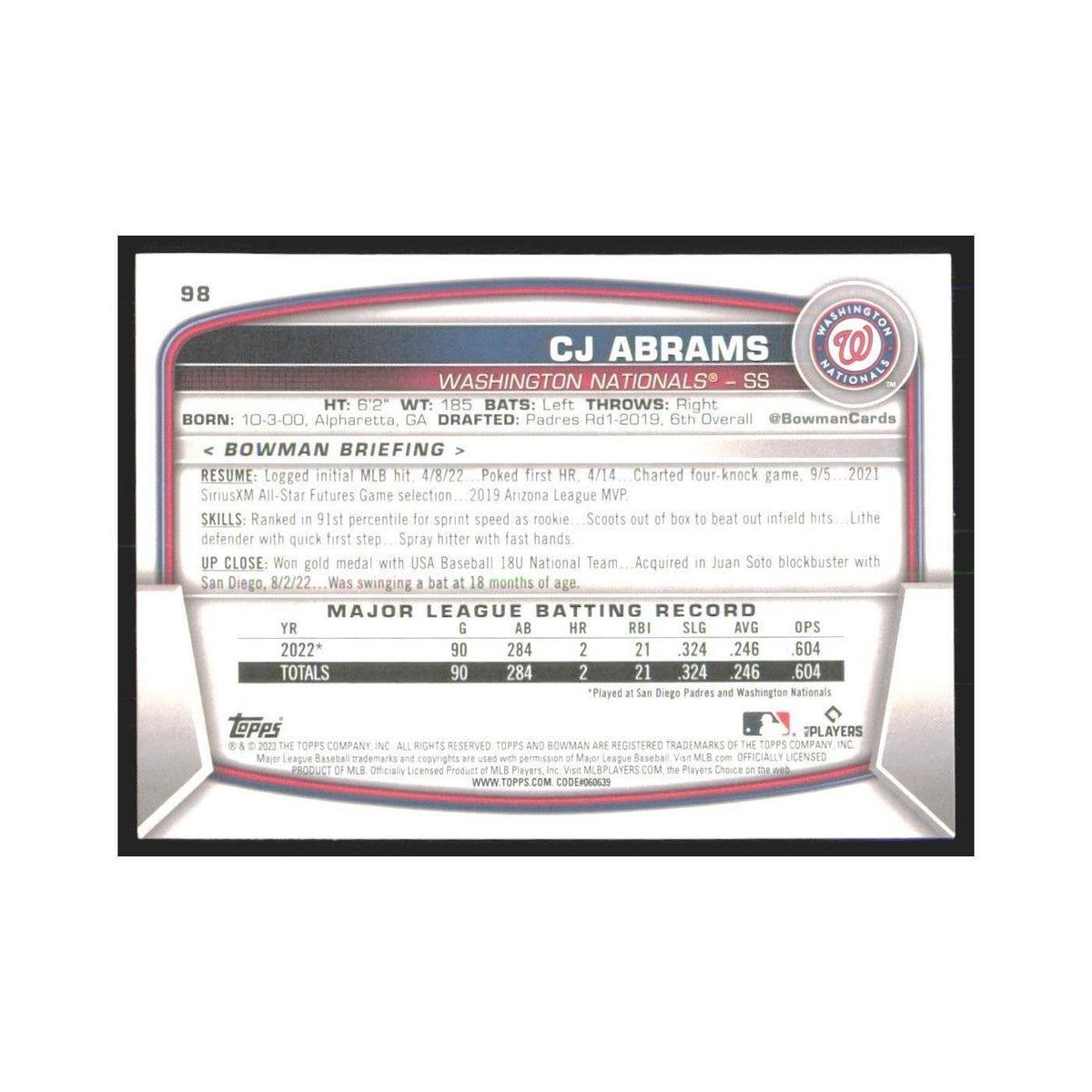 2023 Bowman CJ Abrams Nationals #98
