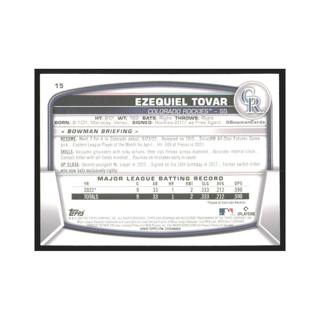 2023 Bowman Ezequiel Tovar RC Rockies #15