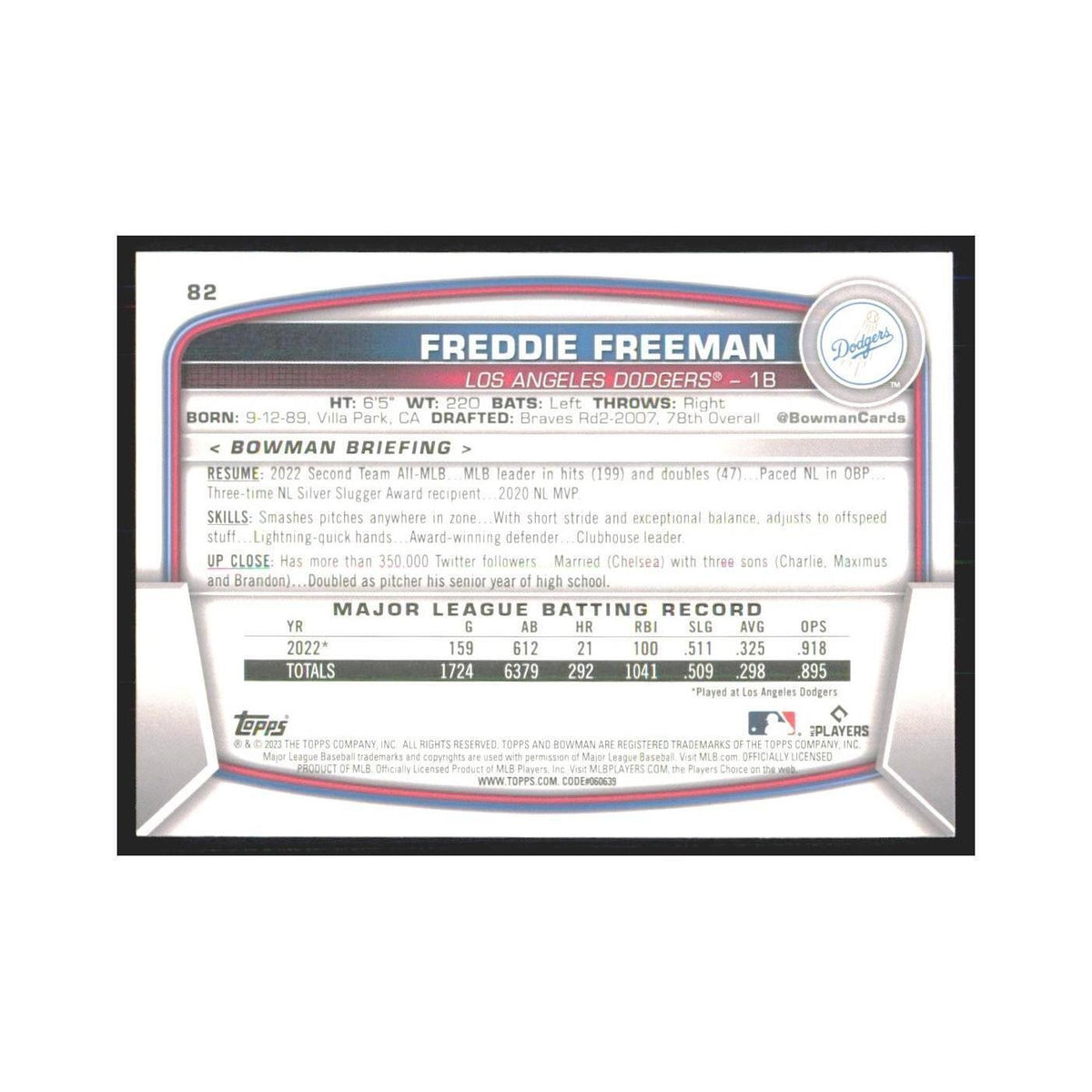2023 Bowman Freddie Freeman Dodgers #82