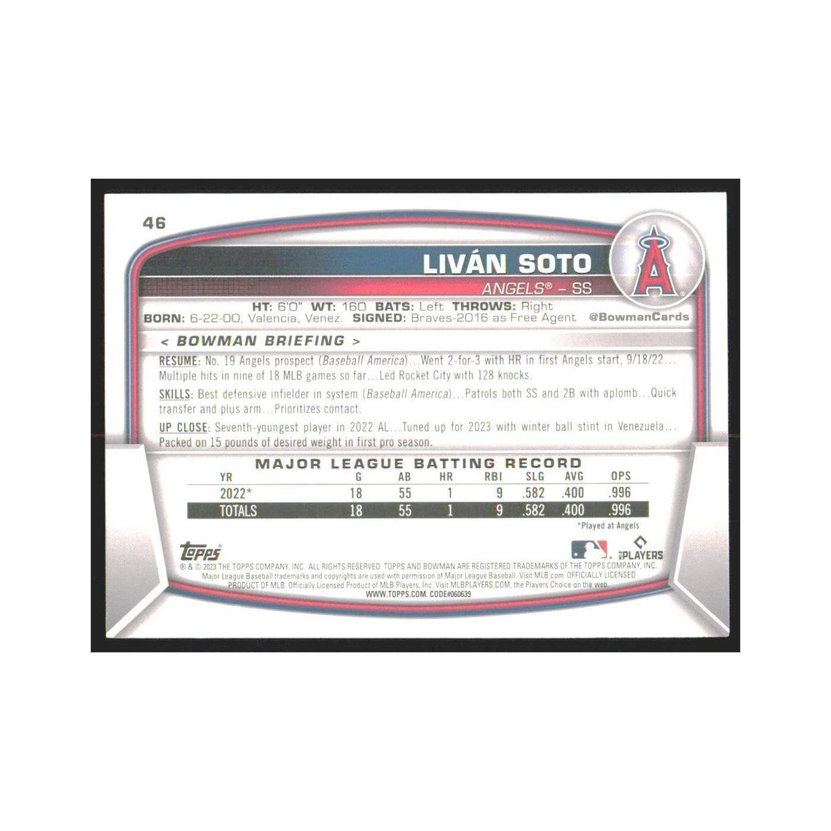 2023 Bowman Livan Soto RC Angels #46