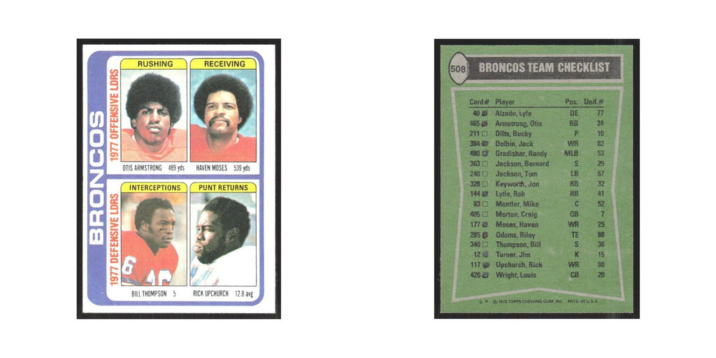 1978 Topps Otis Armstrong/Haven Moses/Bill Thompson/Rick Upchurch Broncos #508