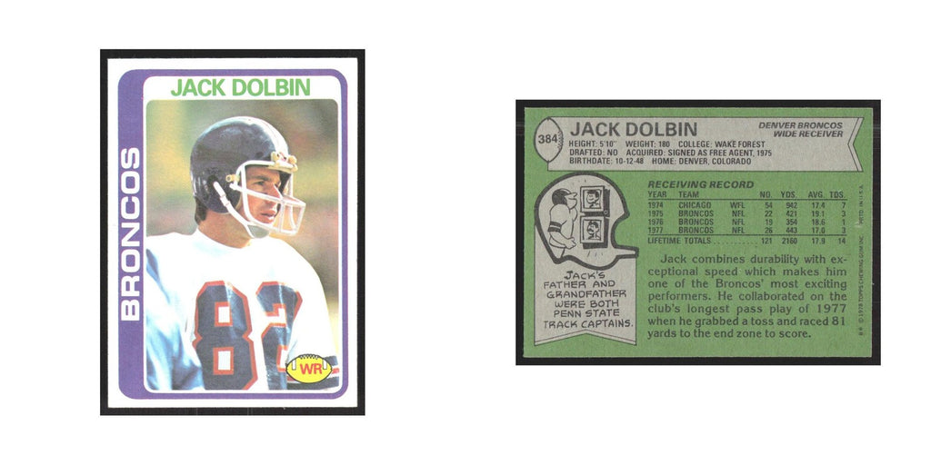 1978 Topps Jack Dolbin Broncos #384