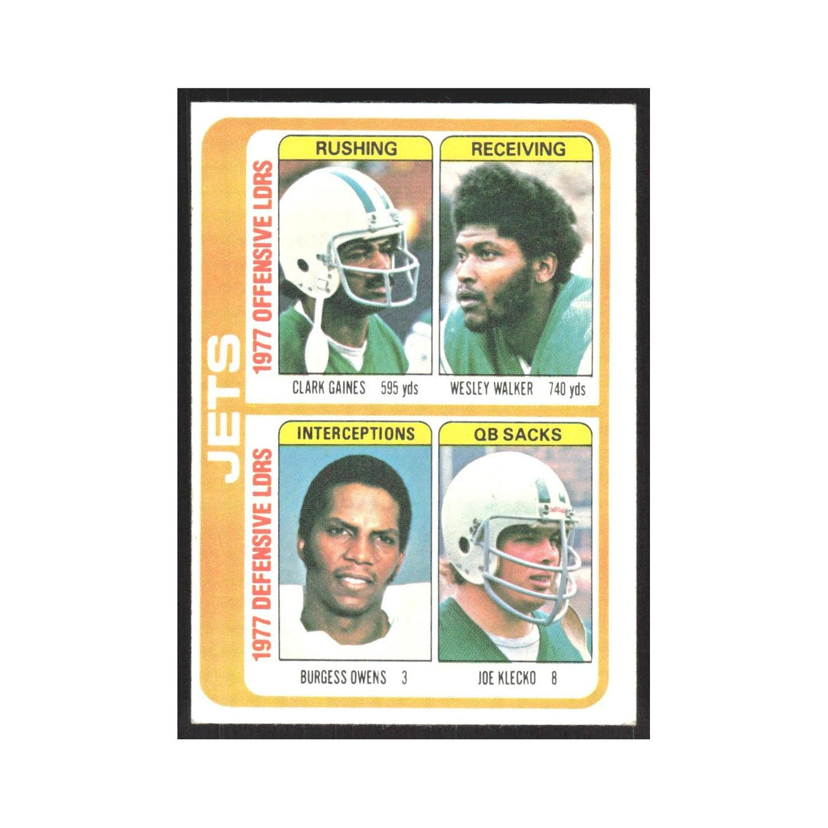1978 Topps Clark Gaines/Wesley Walker/Burgess Owens/Joe Klecko Jets #519