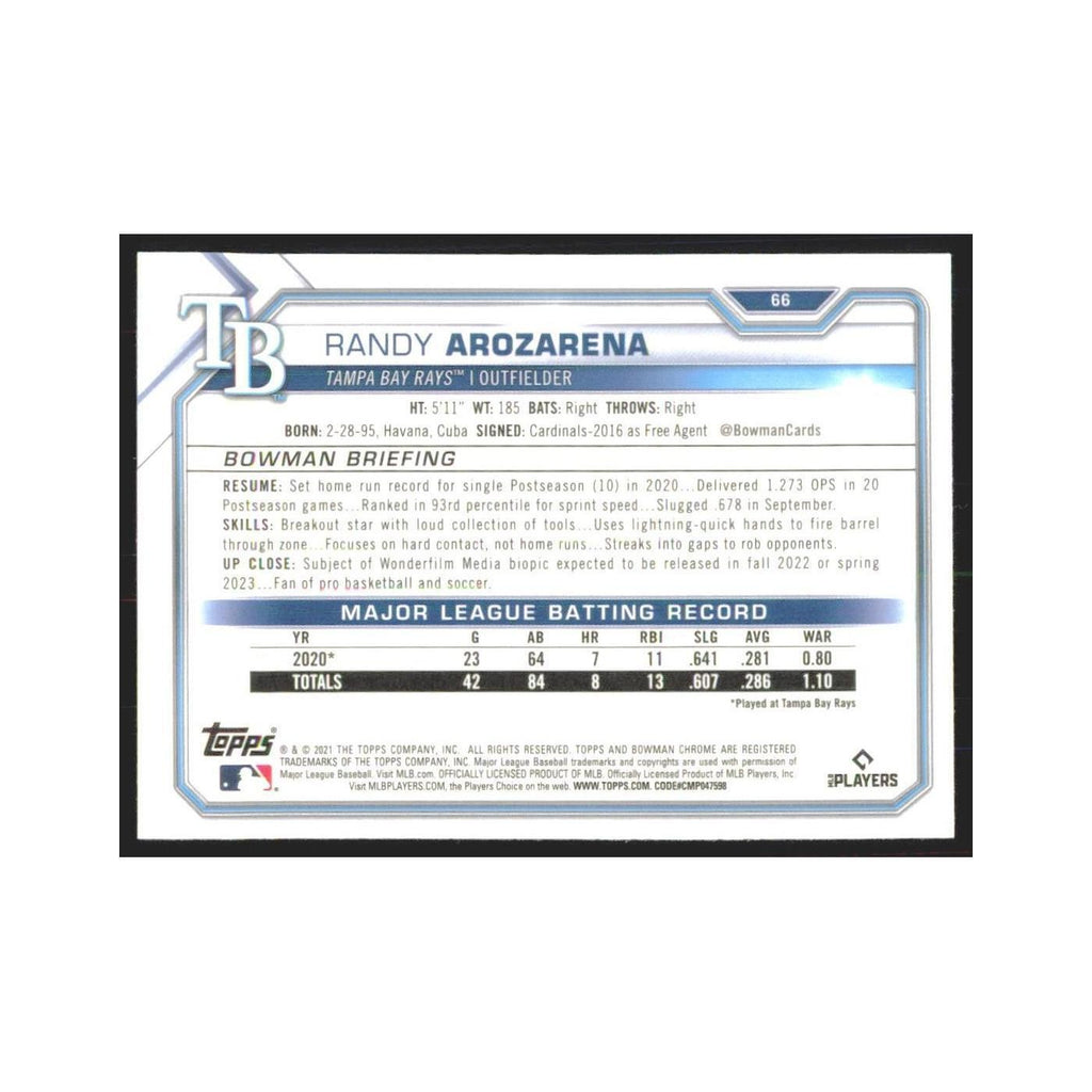 2021 Bowman Chrome Randy Arozarena Rays #66