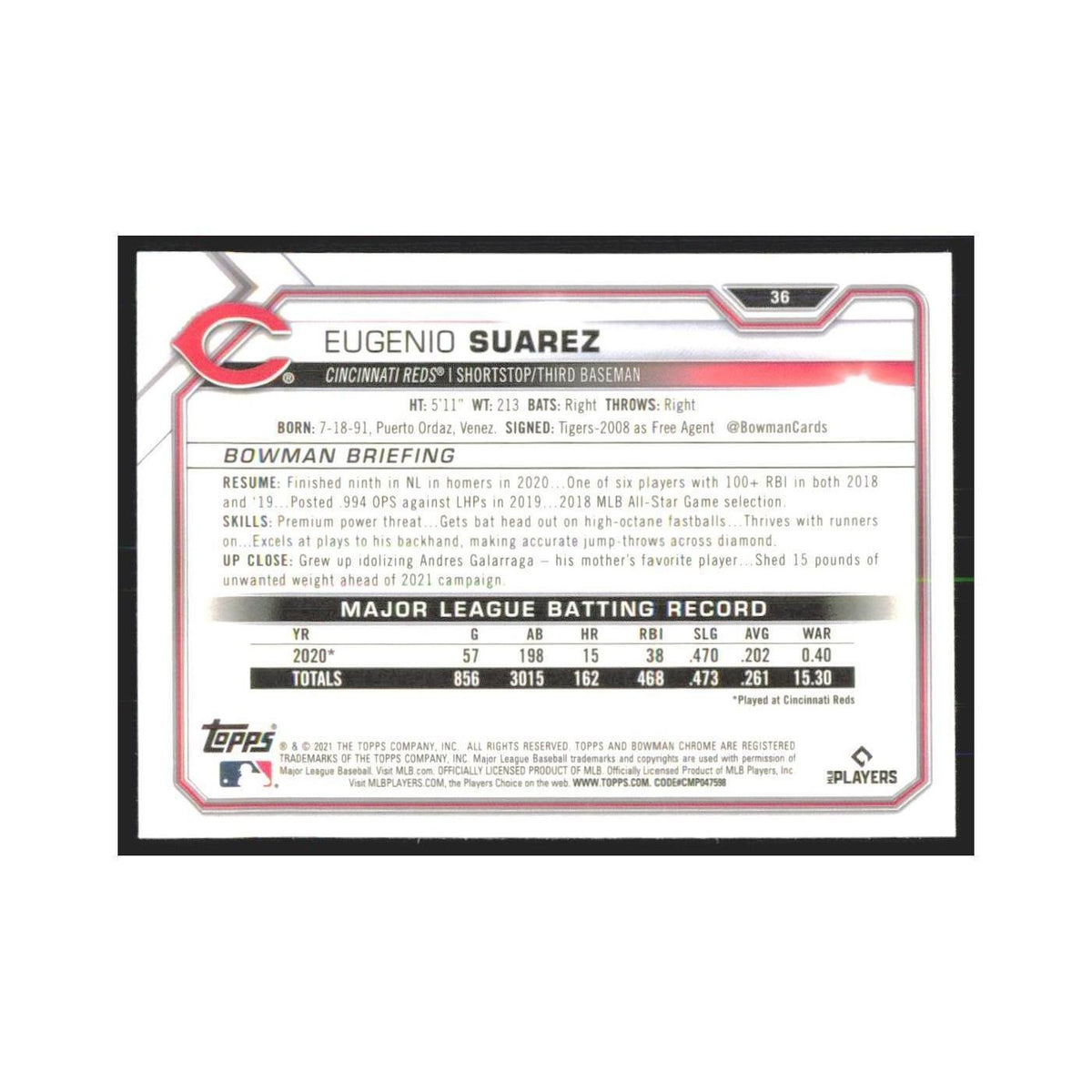 2021 Bowman Chrome Eugenio Suarez Reds #36