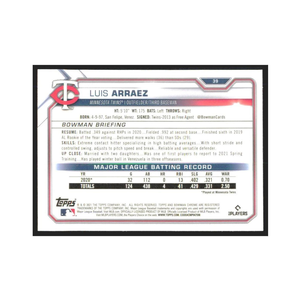2021 Bowman Chrome Luis Arraez Twins #39