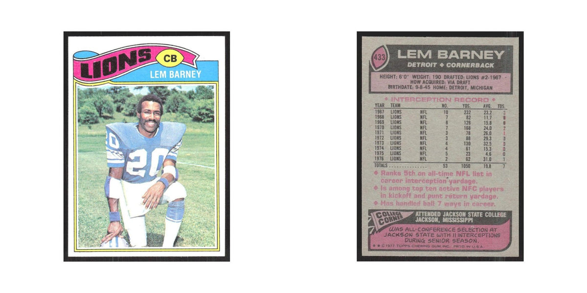 1977 Topps Lem Barney Lions #433