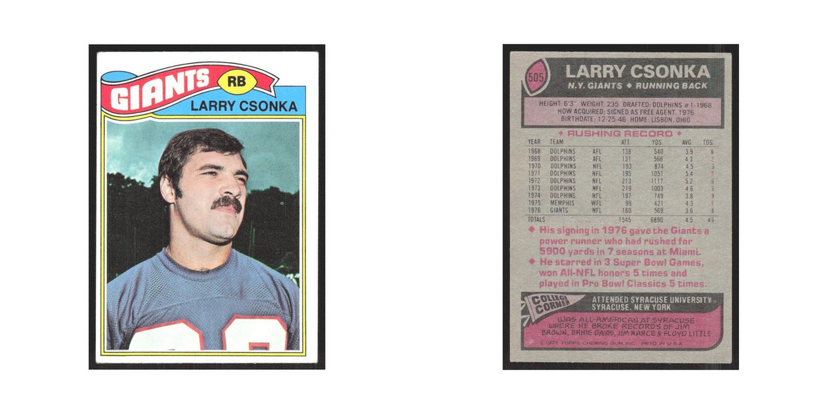 1977 Topps Larry Csonka Giants #505