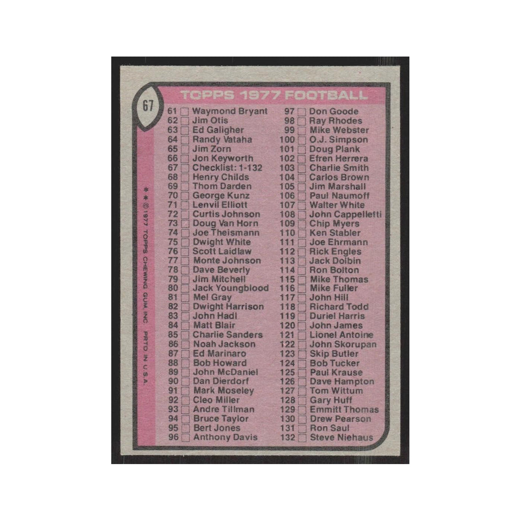 1977 Topps Checklist 1-132 #67