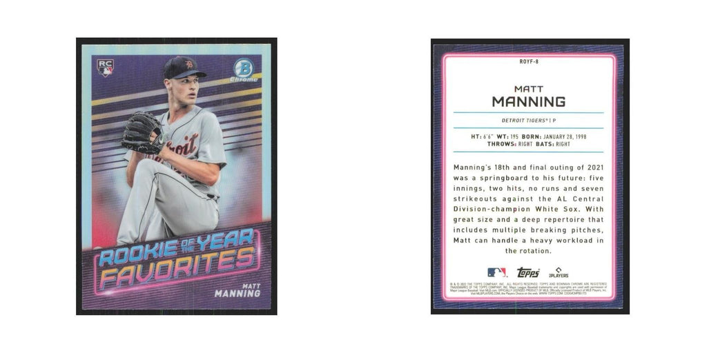 2022 Bowman Chrome Matt Manning RC Tigers #ROYF-8
