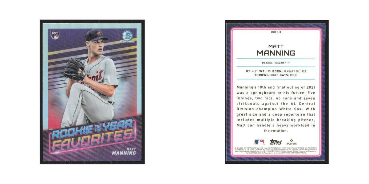2022 Bowman Chrome Matt Manning RC Tigers #ROYF-8