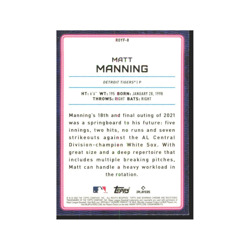 2022 Bowman Chrome Matt Manning RC Tigers #ROYF-8
