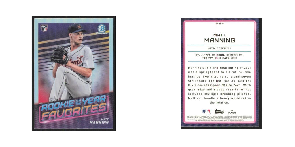 2022 Bowman Chrome Matt Manning RC Tigers #ROYF-8