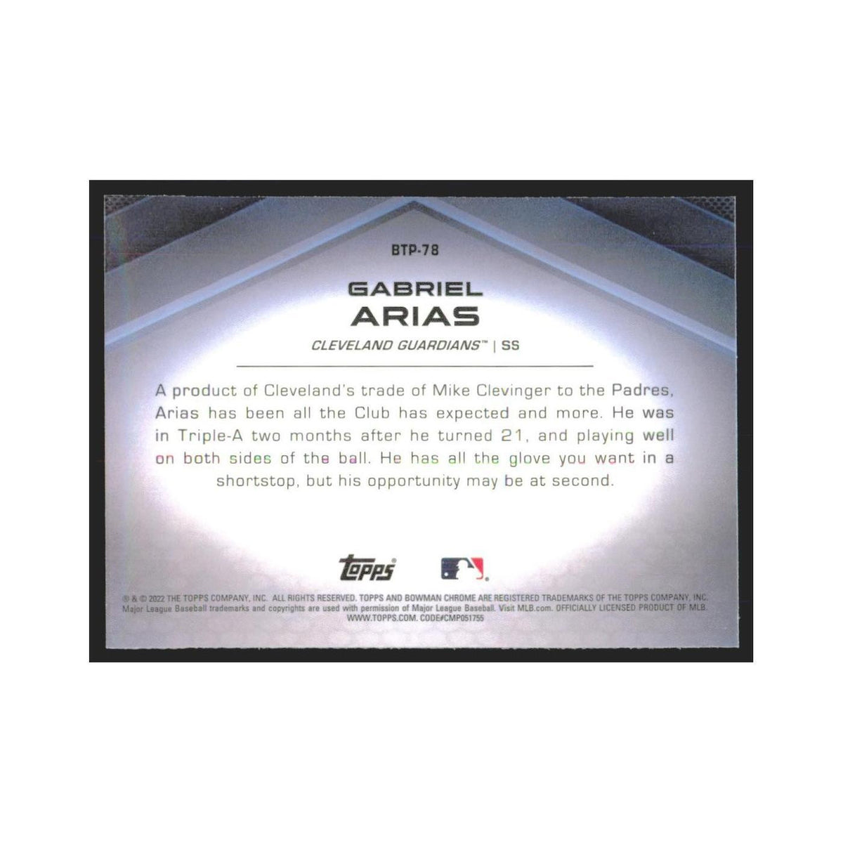 2022 Bowman Chrome Gabriel Arias Guardians #BTP-78