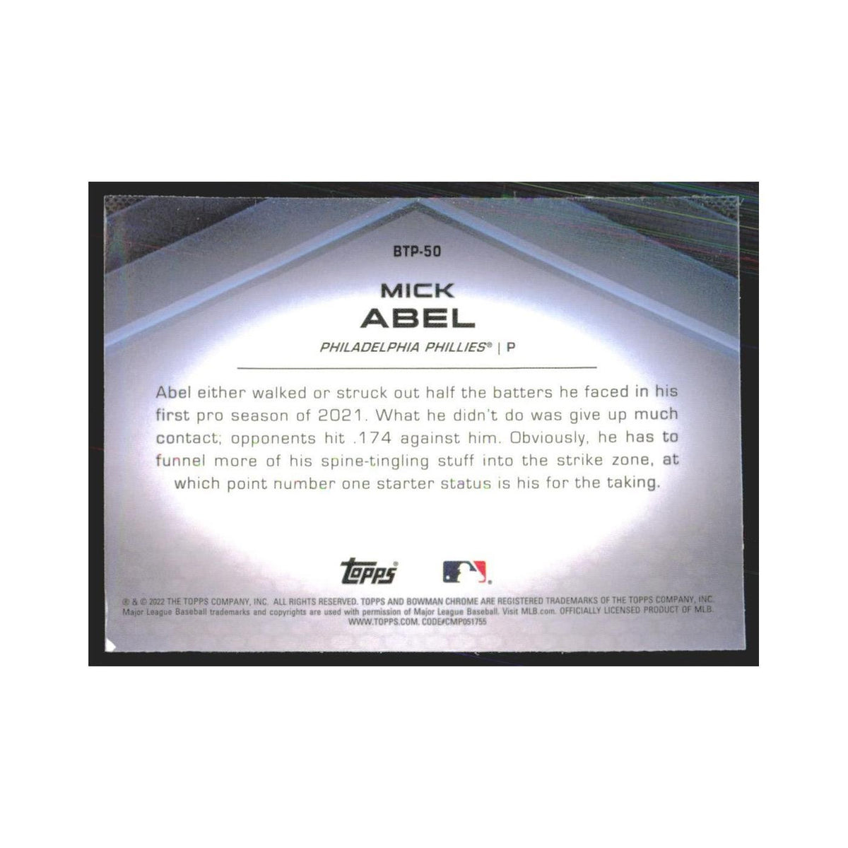 2022 Bowman Chrome Mick Abel Phillies #BTP-50