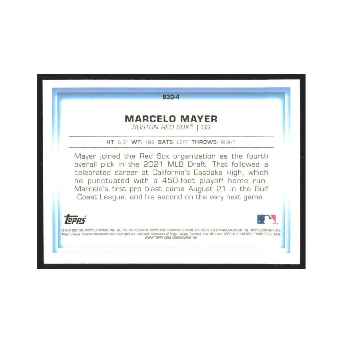 2022 Bowman Chrome Marcelo Mayer Red Sox #B3D-4