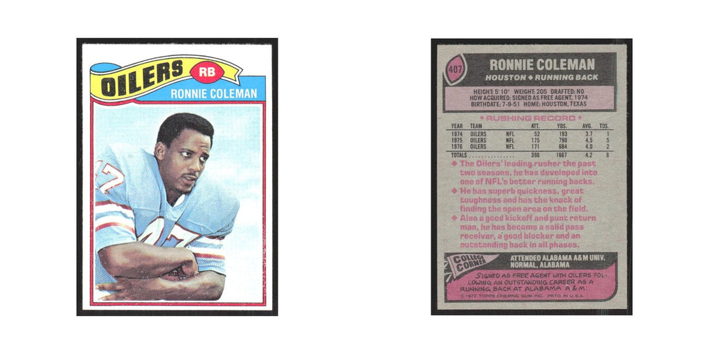 1977 Topps Ronnie Coleman Houston Oilers #407