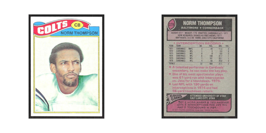 1977 Topps Norm Thompson Baltimore Colts #379