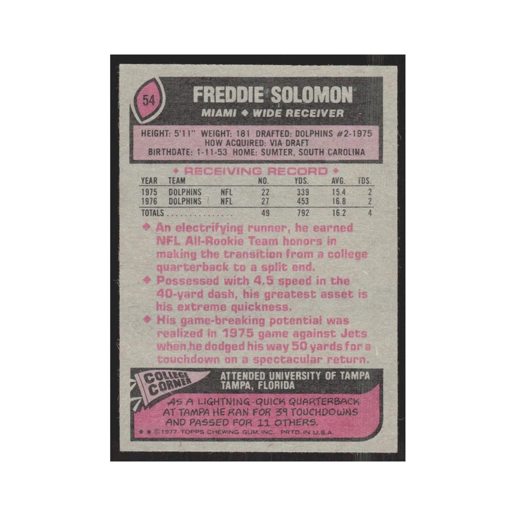 1977 Topps Freddie Solomon Dolphins #54