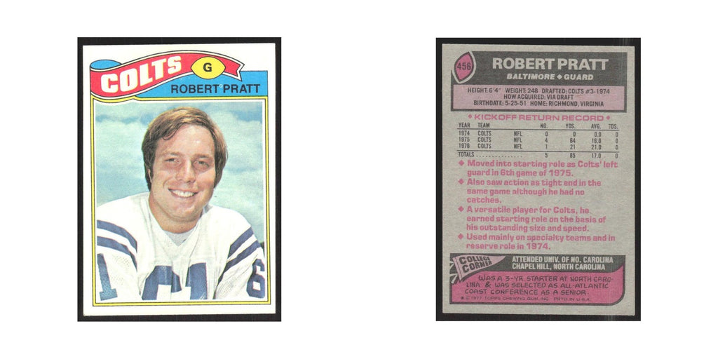 1977 Topps Robert Pratt Baltimore Colts #456