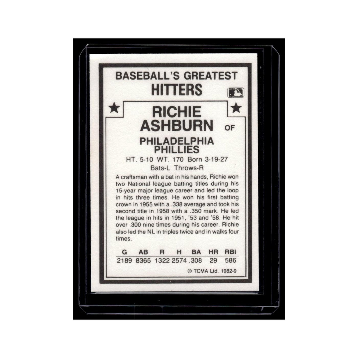 Richie Ashburn 1982 TCMA #nan Philadelphia Phillies Baseball Card NM