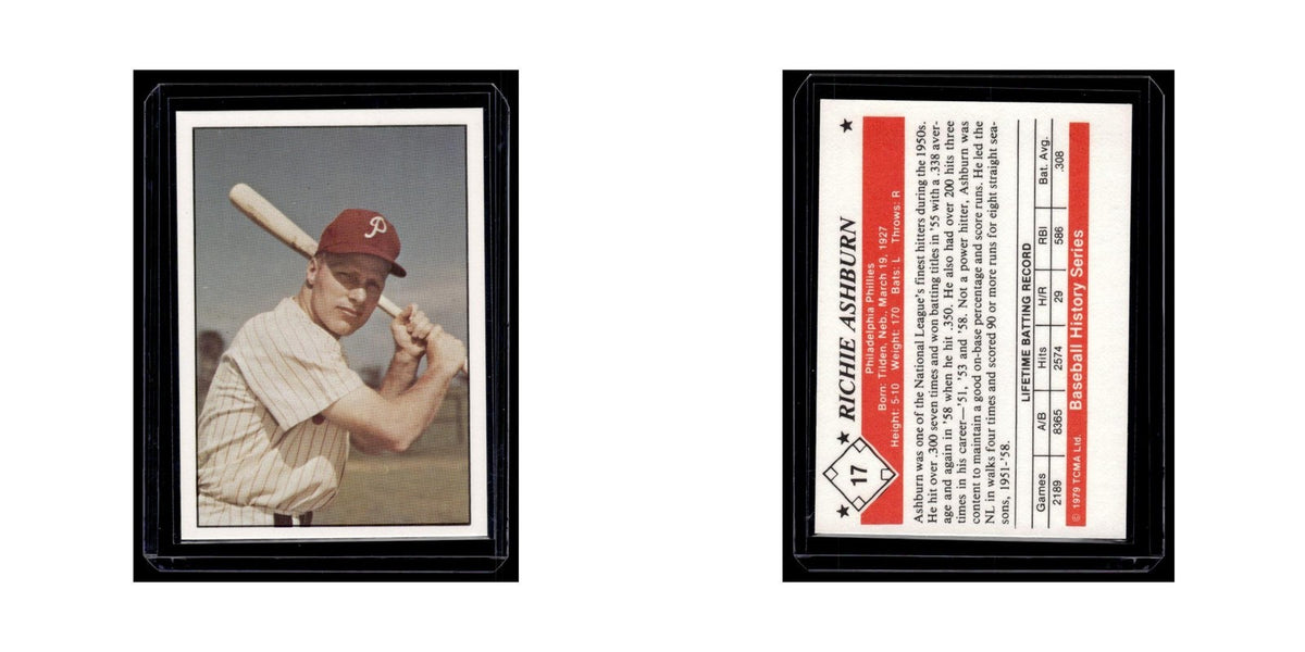 Richie Ashburn 1979 TCMA 50's #17 Philadelphia Phillies Baseball Card NM