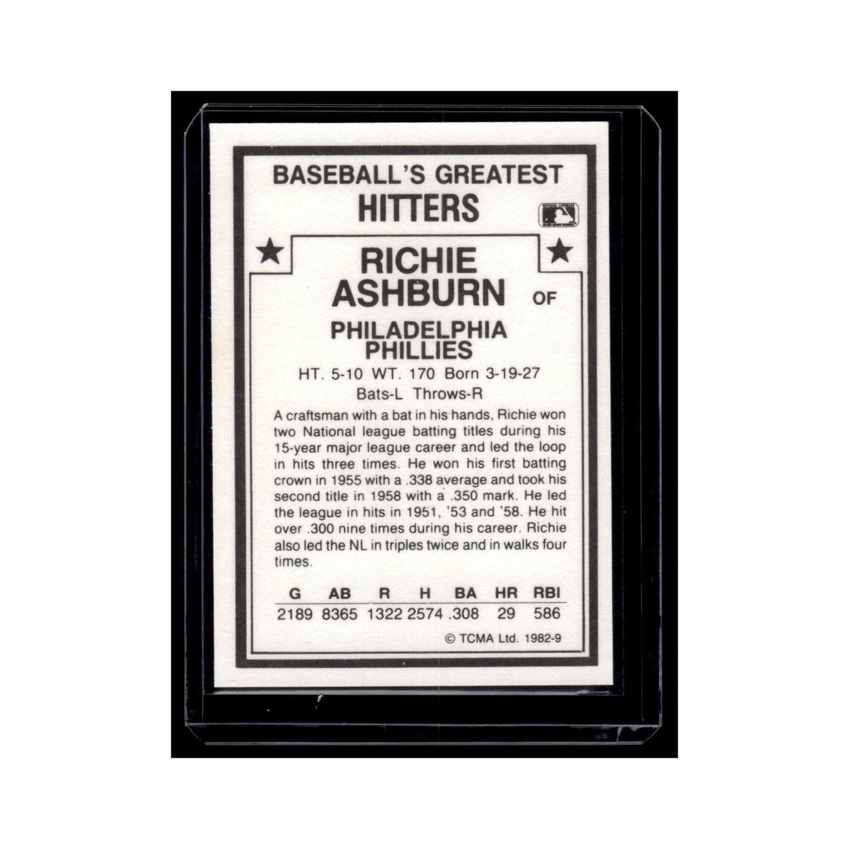 Richie Ashburn 1982 TCMA #nan Philadelphia Phillies Baseball Card NM