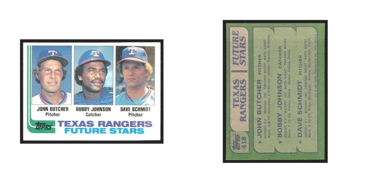 1982 Topps John Butcher/Bobby Johnson/Dave Schmidt Rangers #418