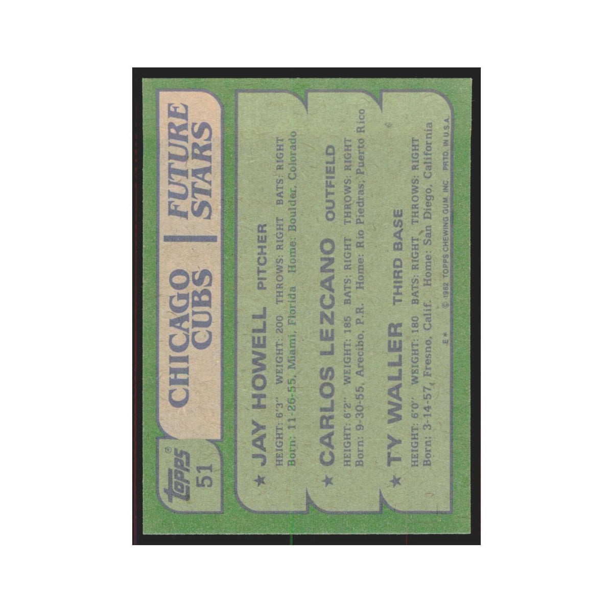 1982 Topps Jay Howell/Carlos Lezcano/Ty Waller Cubs #51
