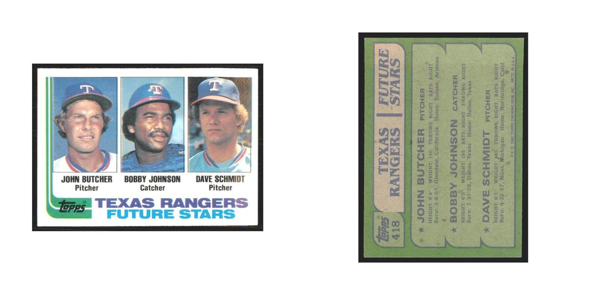 1982 Topps John Butcher/Bobby Johnson/Dave Schmidt Rangers #418