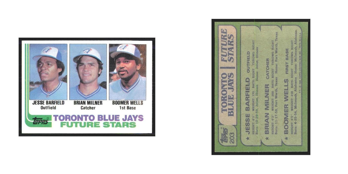 1982 Topps Jesse Barfield/Brian Milner/Boomer Wells Blue Jays #203