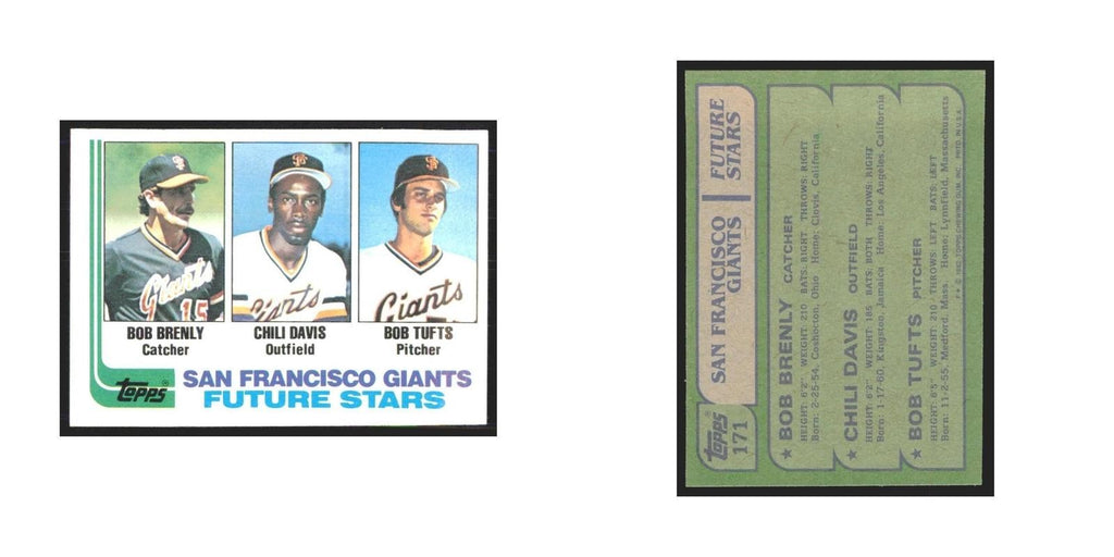1982 Topps Bob Brenly/Chili Davis/Bob Tufts Giants #171