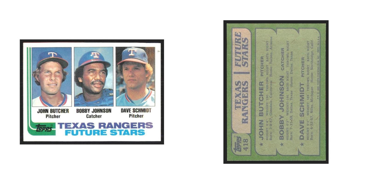1982 Topps John Butcher/Bobby Johnson/Dave Schmidt Rangers #418