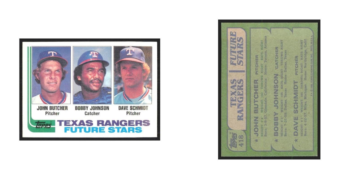 1982 Topps John Butcher/Bobby Johnson/Dave Schmidt Rangers #418