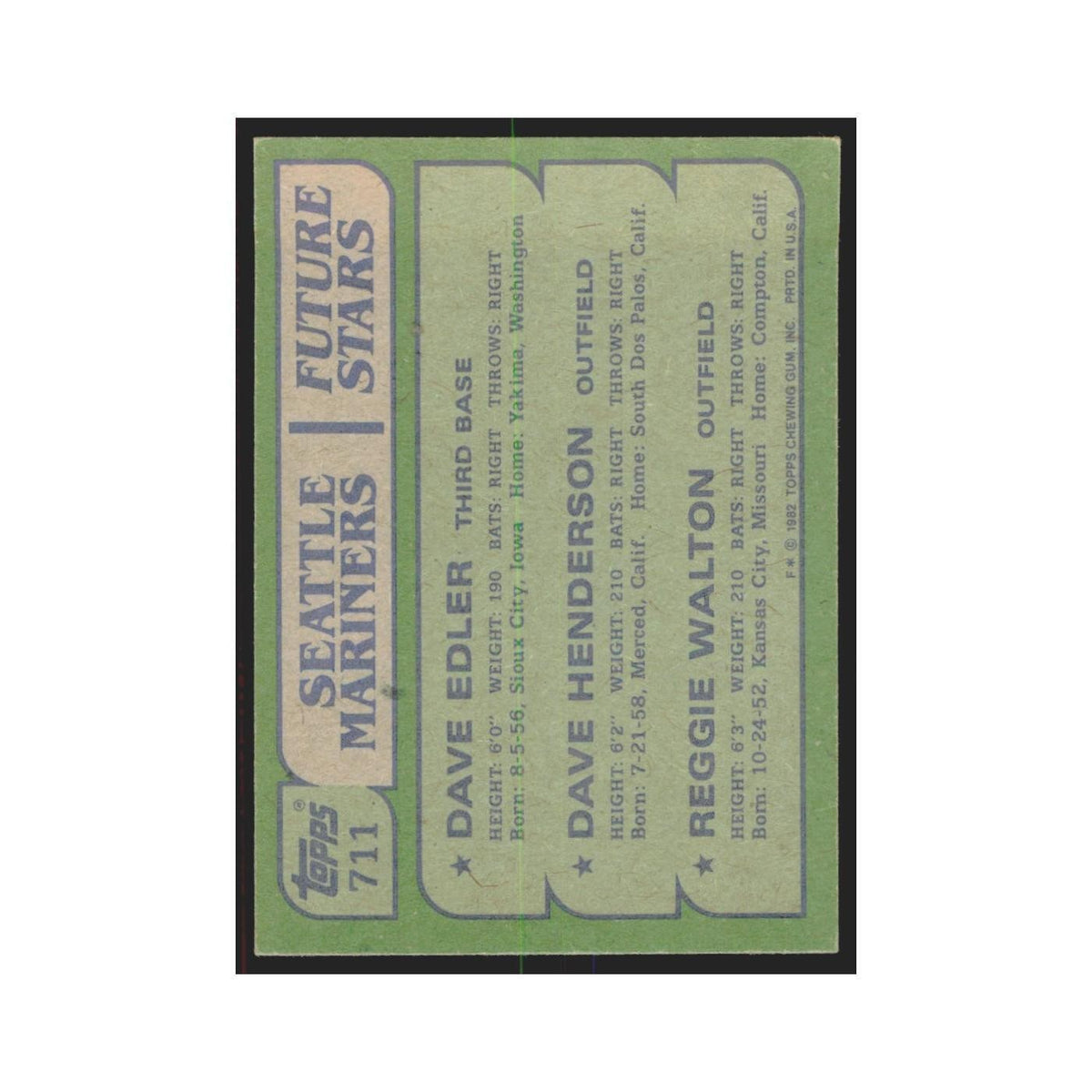 1982 Topps Dave Edler/Dave Henderson/Reggie Walton Mariners #711