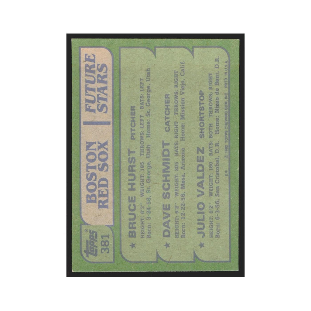 1982 Topps Bruce Hurst/Dave Schmidt/Julio Valdez Red Sox #381