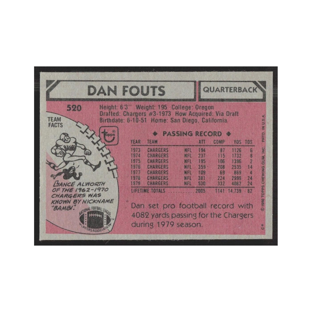 1980 Topps Dan Fouts San Diego Chargers #520