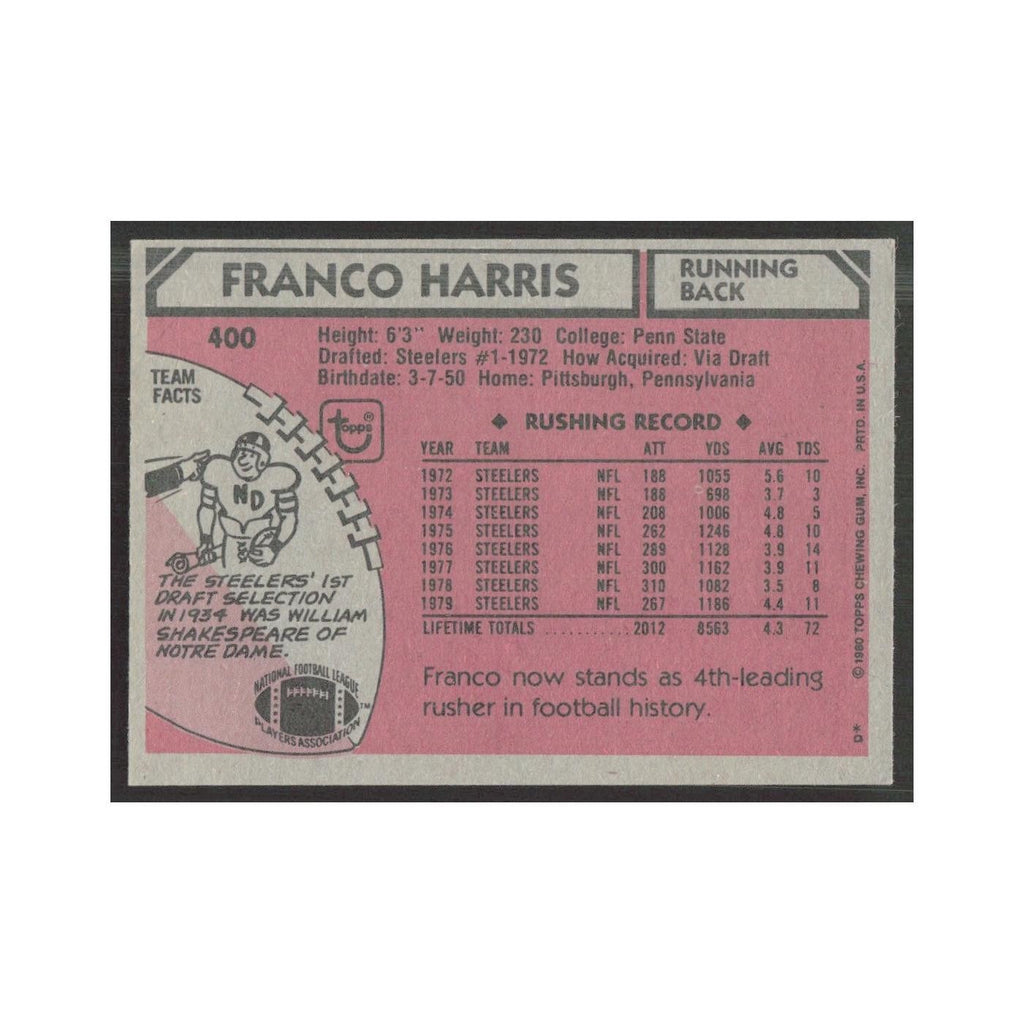 1980 Topps Franco Harris Steelers #400