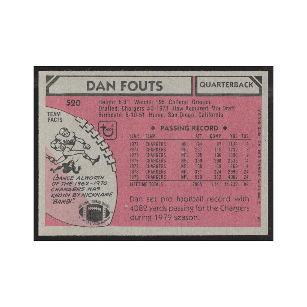 1980 Topps Dan Fouts San Diego Chargers #520