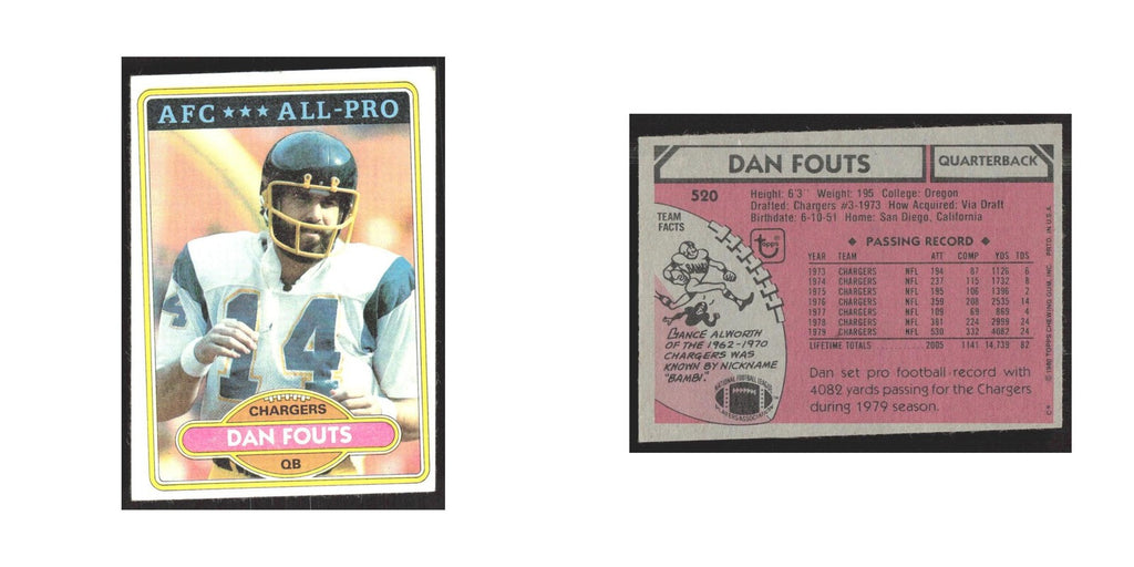 1980 Topps Dan Fouts San Diego Chargers #520
