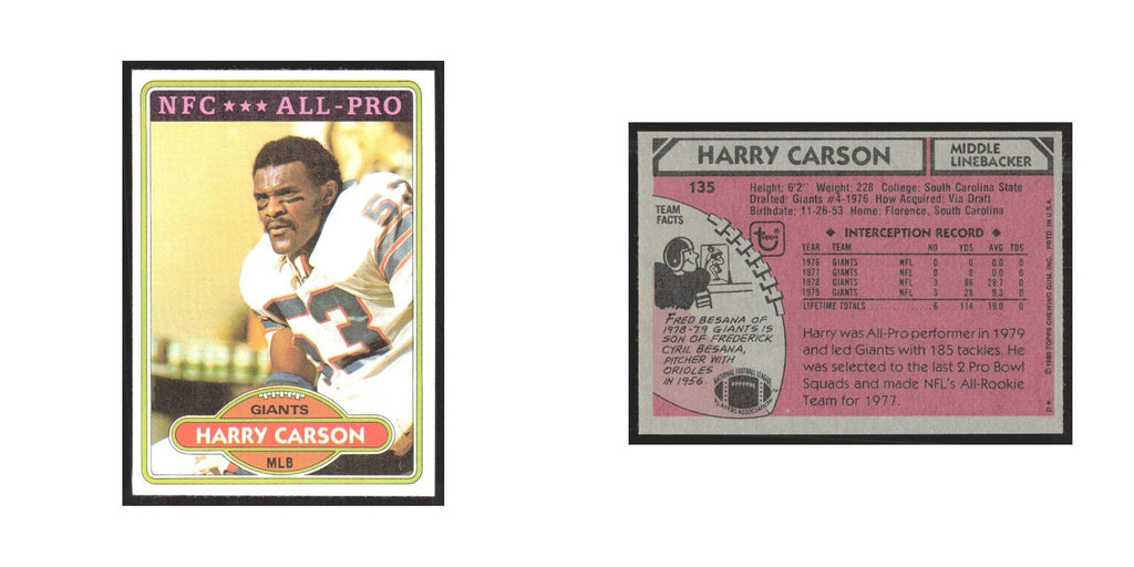 1980 Topps Harry Carson Giants #135