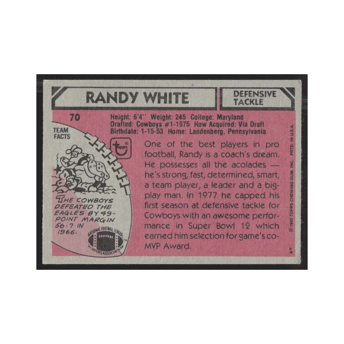 1980 Topps Randy White Cowboys #70
