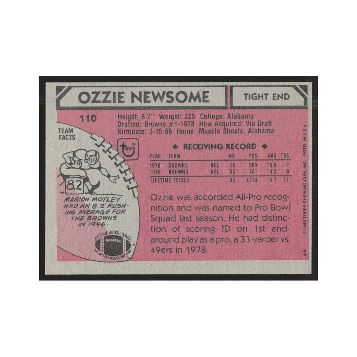 1980 Topps Ozzie Newsome Browns #110