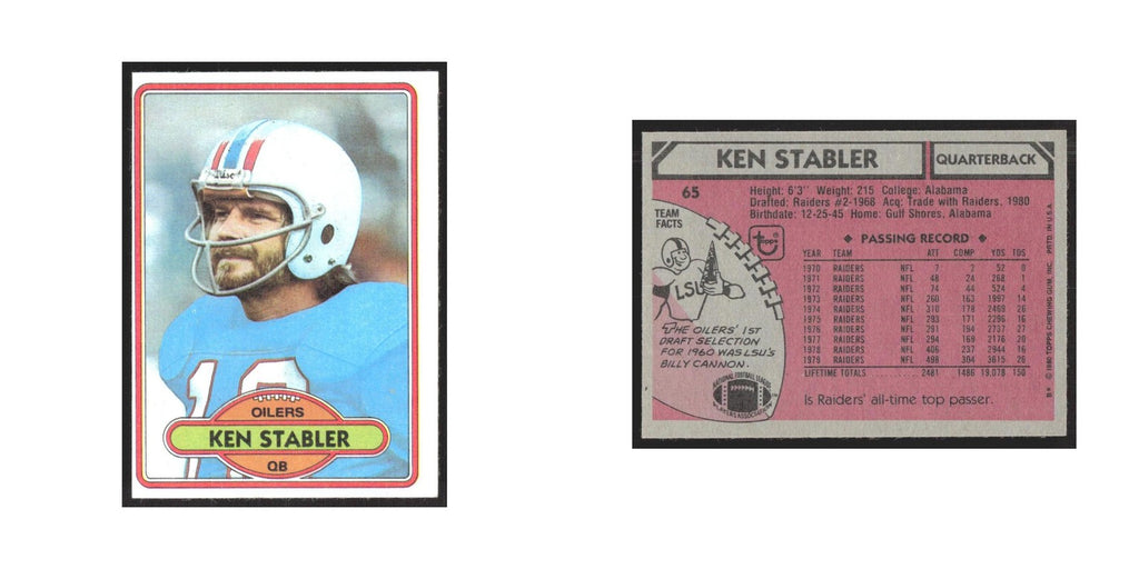 1980 Topps Ken Stabler Houston Oilers #65