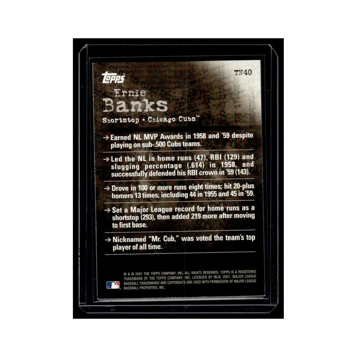 Ernie Banks 2001 Topps Noteworthy #TN40 Chicago Cubs Baseball Card NM