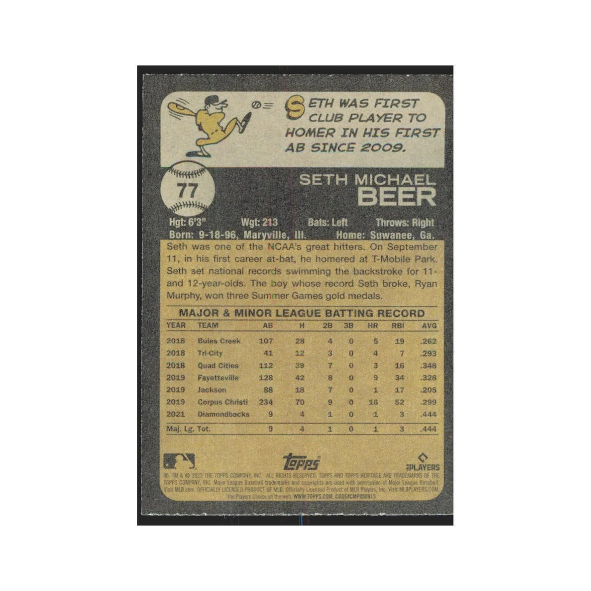 2022 Topps Heritage Seth Beer RC Diamondbacks #77